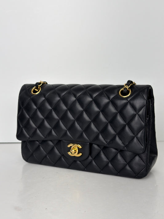 Chanel Classic Medium Double Flap Bag in Black Lambskin Gold Hardware 2019 YD2