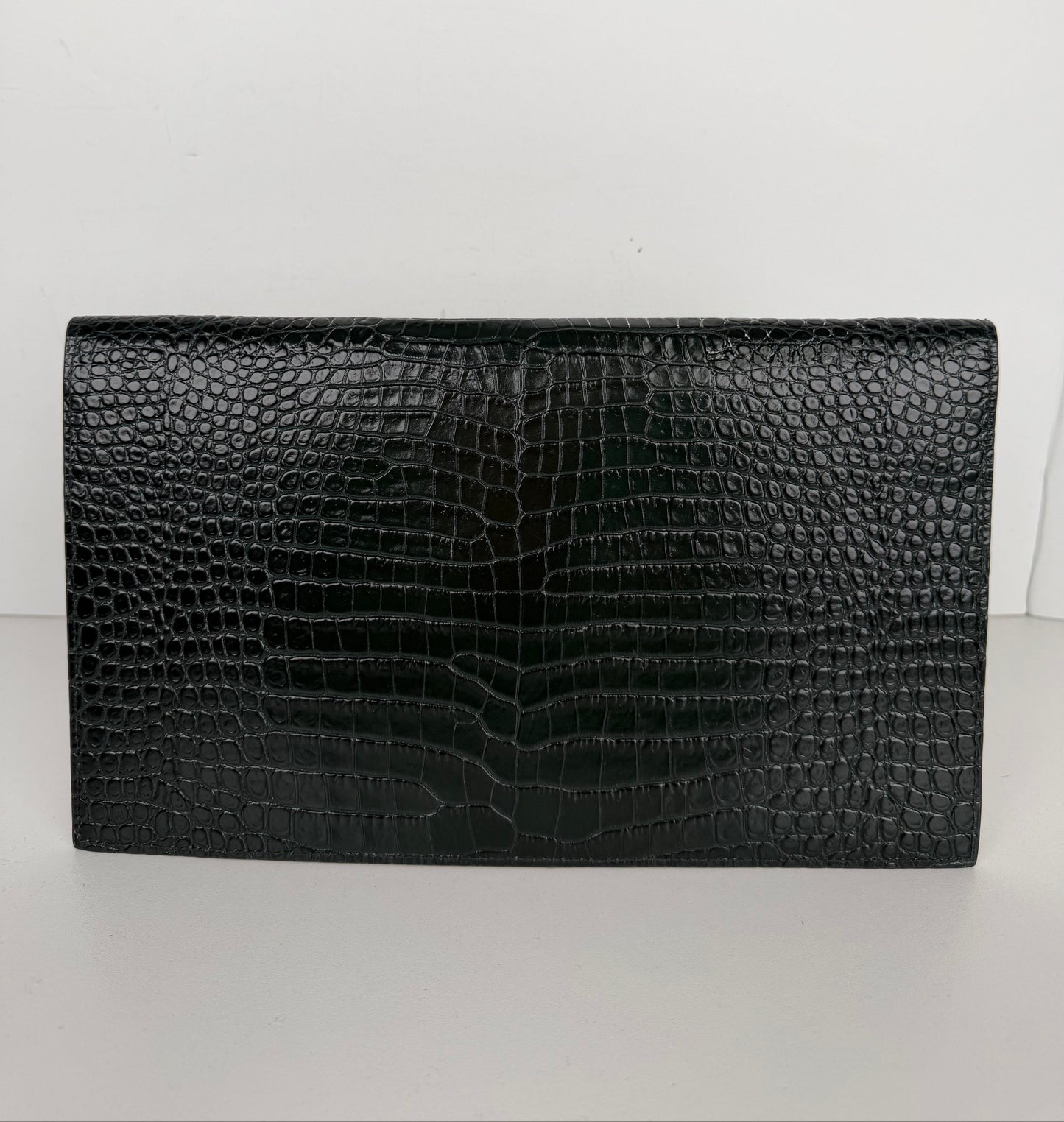 Saint Laurent Uptown Clutch Bag in Dark Green Croc-Embossed Leather YS-10