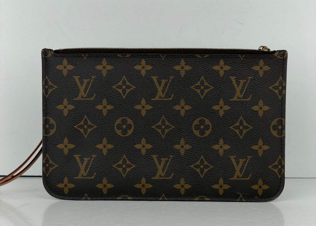 Louis Vuitton Neverfull Pochette Wristlet in Brown LV Monogram Coated Canvas YS12