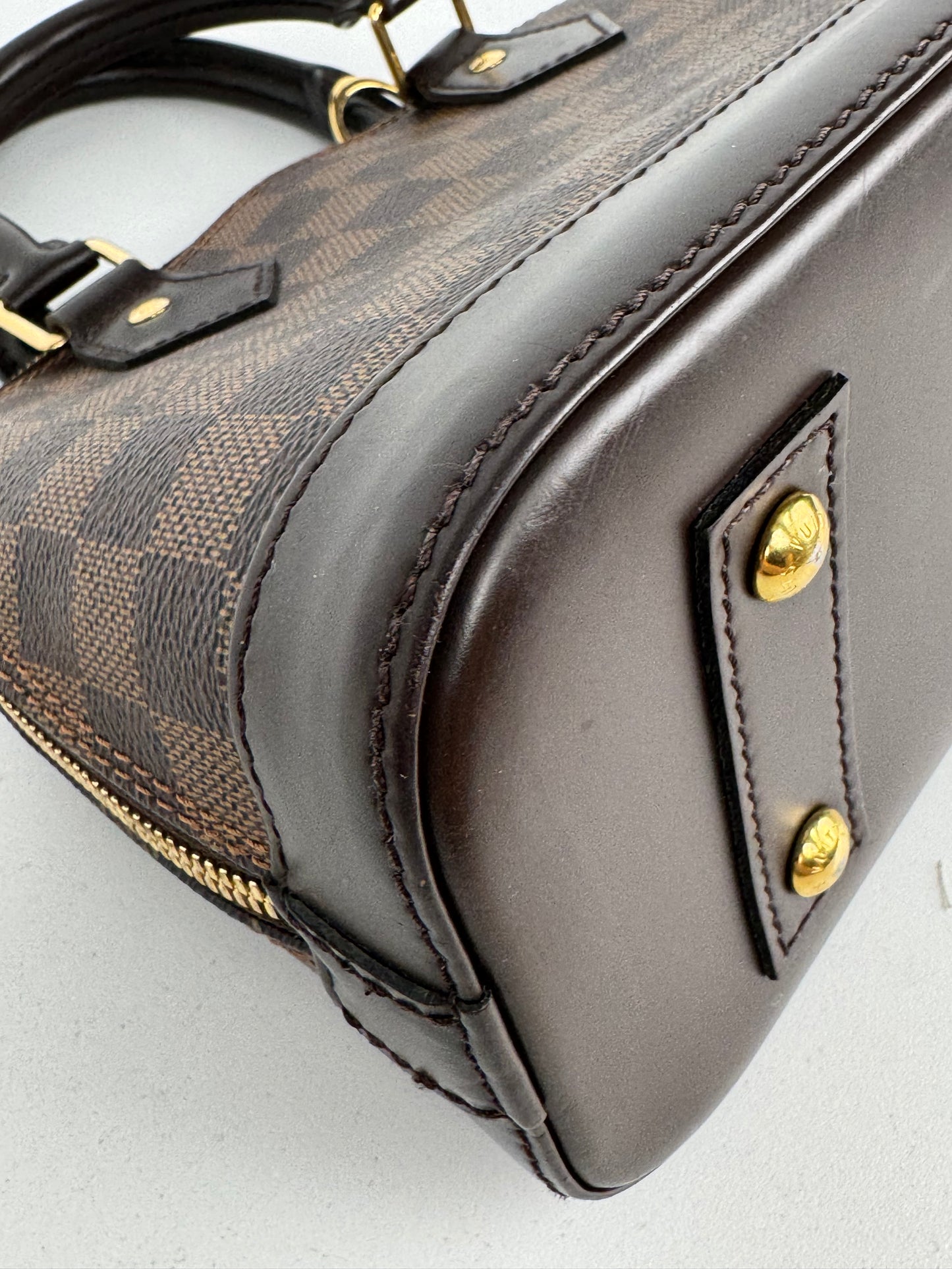 Louis Vuitton Alma BB Handbag in Damier Ebene Coated Canvas with Brown Leather Trim 2020 YS15