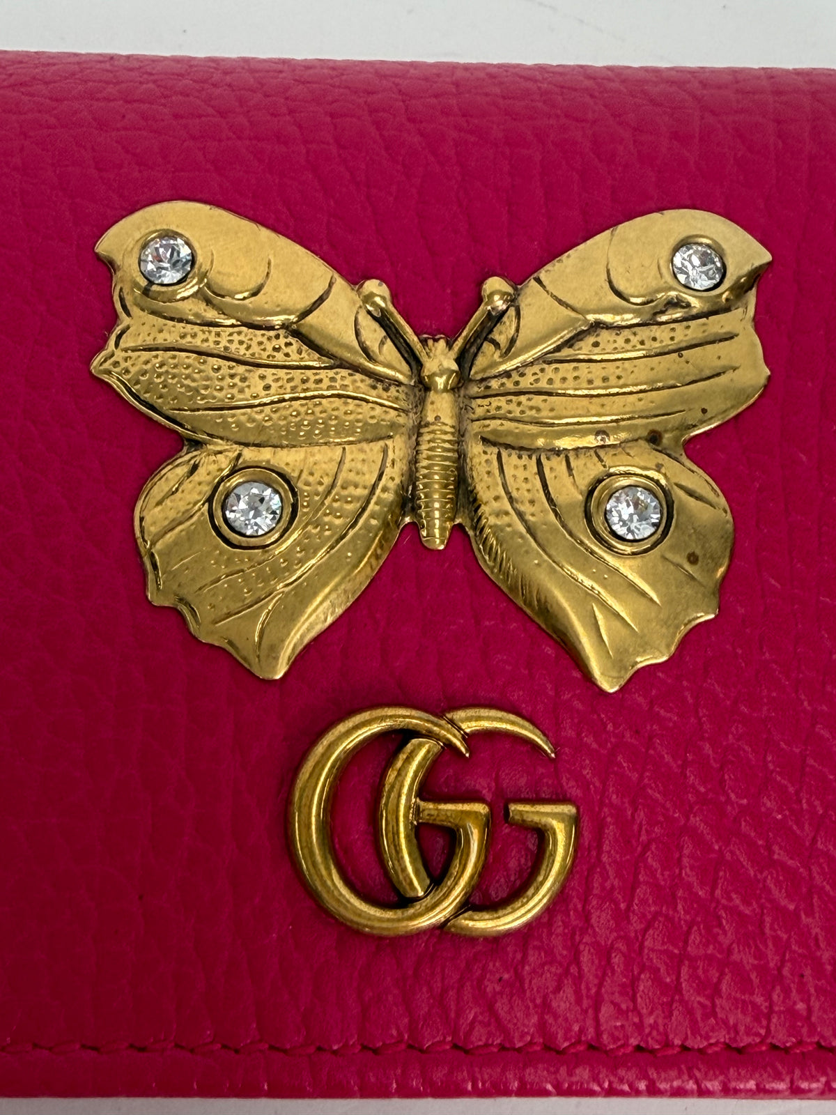 Gucci Butterfly Card Holder Wallet in Fuchsia Leather YK-3