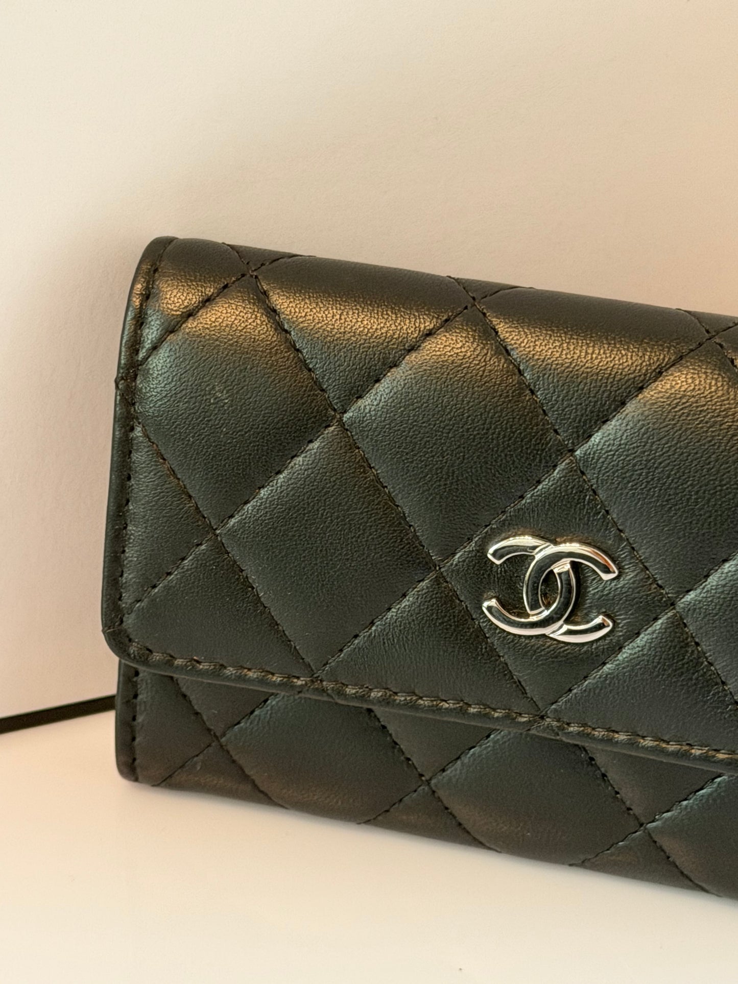 Chanel Classic Quilted Lambskin Flap Card Holder Wallet Black K3