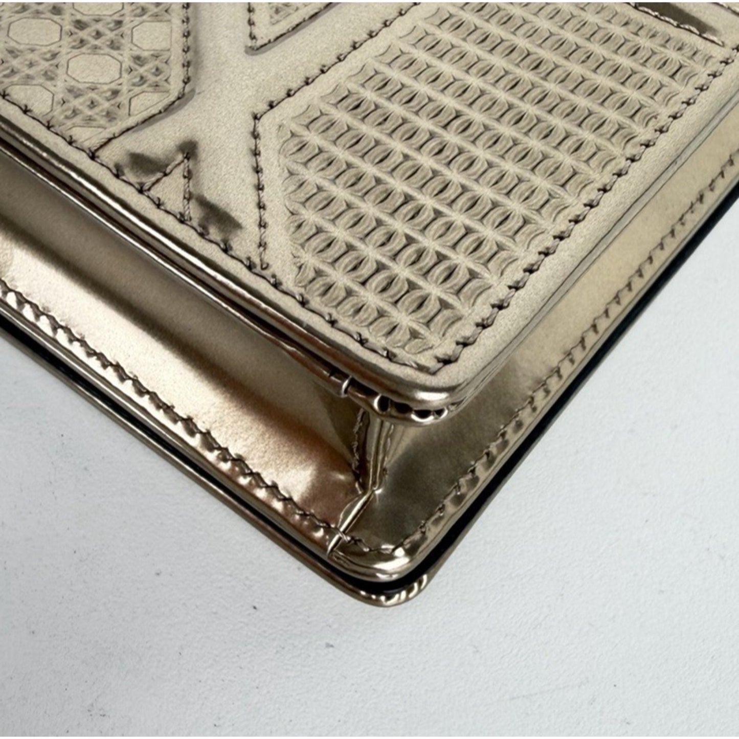 Christian Dior Cannage Diorama Small Wallet on Chain Bag in Metallic Gold S15