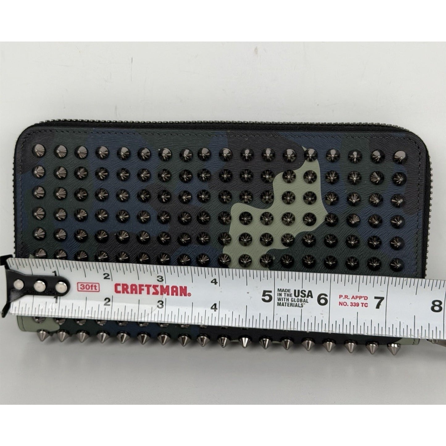 Christian Louboutin Panettone Wallet Navy Blue Camouflage Leather&Spiked Studs S