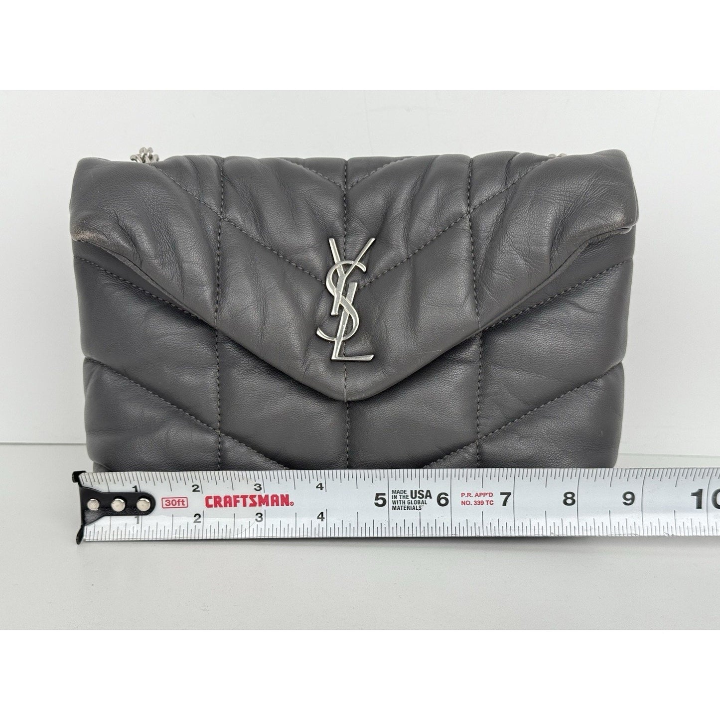 Saint Laurent Lou Puffer Medium Quilted Leather Grey Shoulder Bag