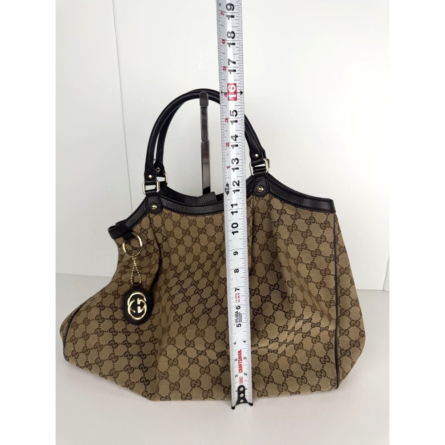 Gucci Sukey Tote Handbag Large in Brown GG Monogram Canvas with Magnetic Snap S