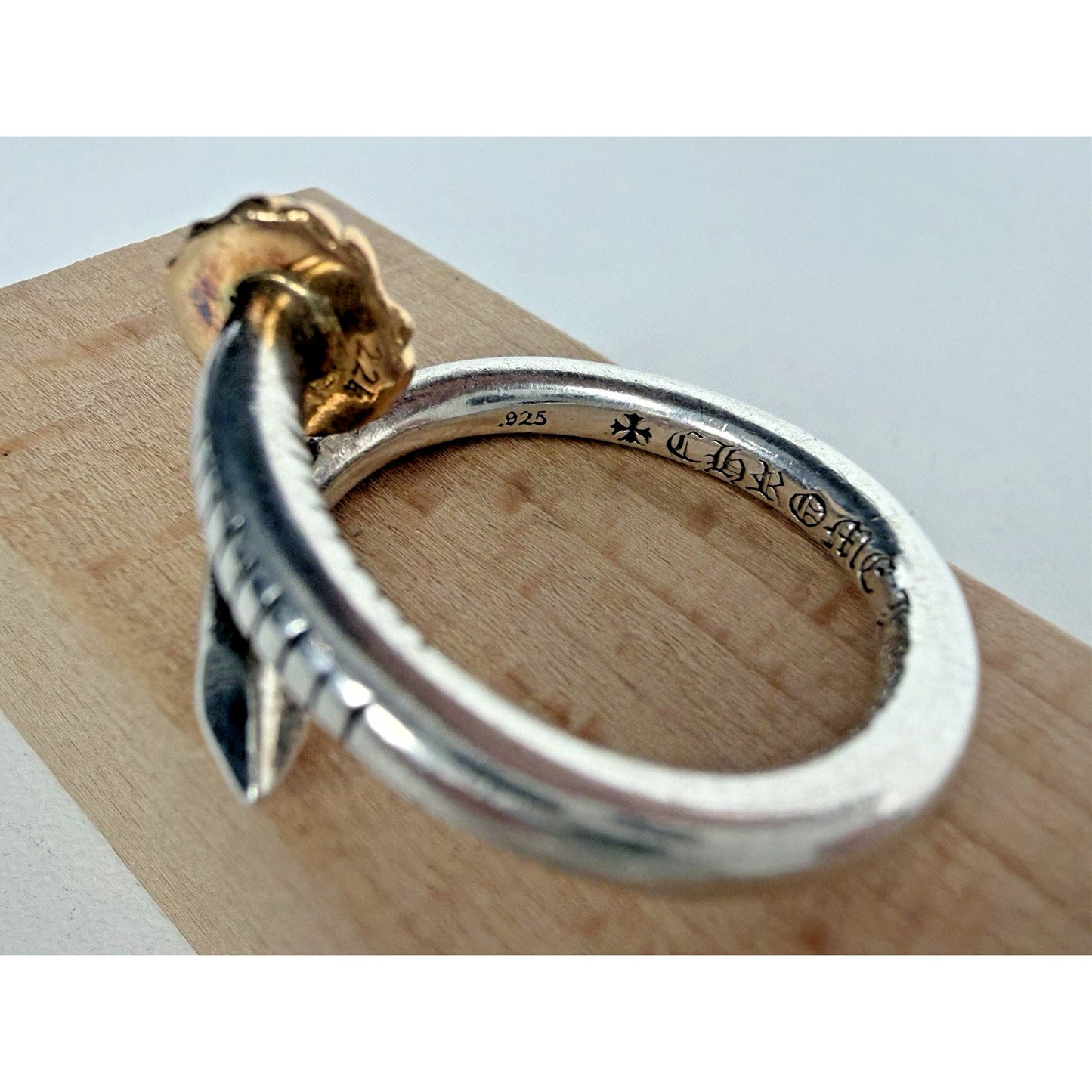Chrome Hearts 22K Gold Nail Silver Cross Ring