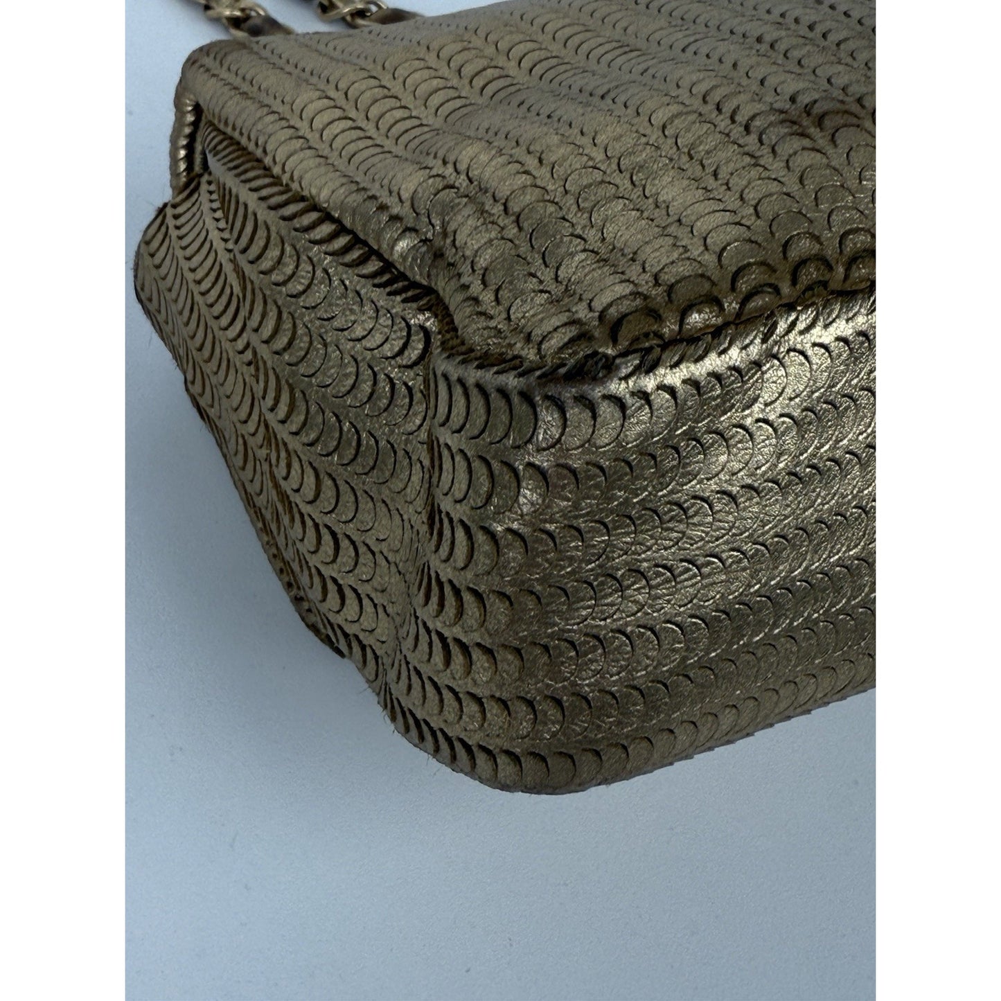CHANEL Metallic Gold Lambskin Fish Skin Pattern Laser Cut Small Shoulder Bag