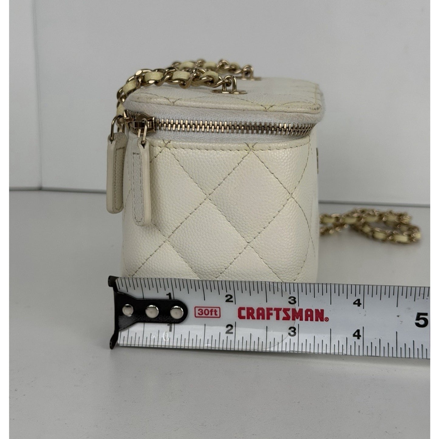 Chanel Vanity Case with Chain Small White Quilted Leather & Diamond Pattern D4