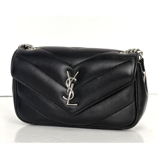 Saint Laurent Loulou Mini Matelasse Leather Shoulder Bag in Black Leather F2