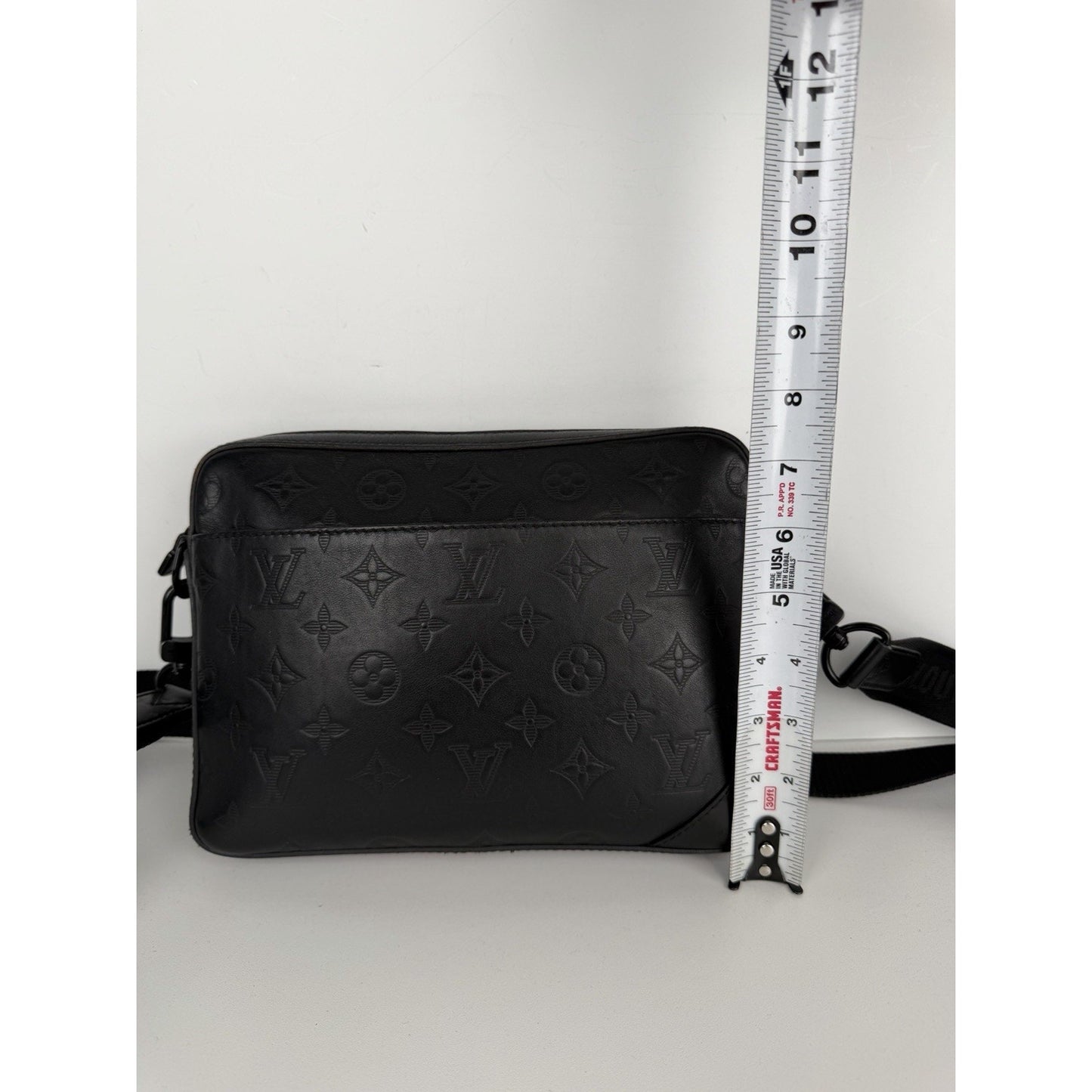 Louis Vuitton Shadow Duo Messenger Bag Black Embossed Monogram Leather NFC S-09