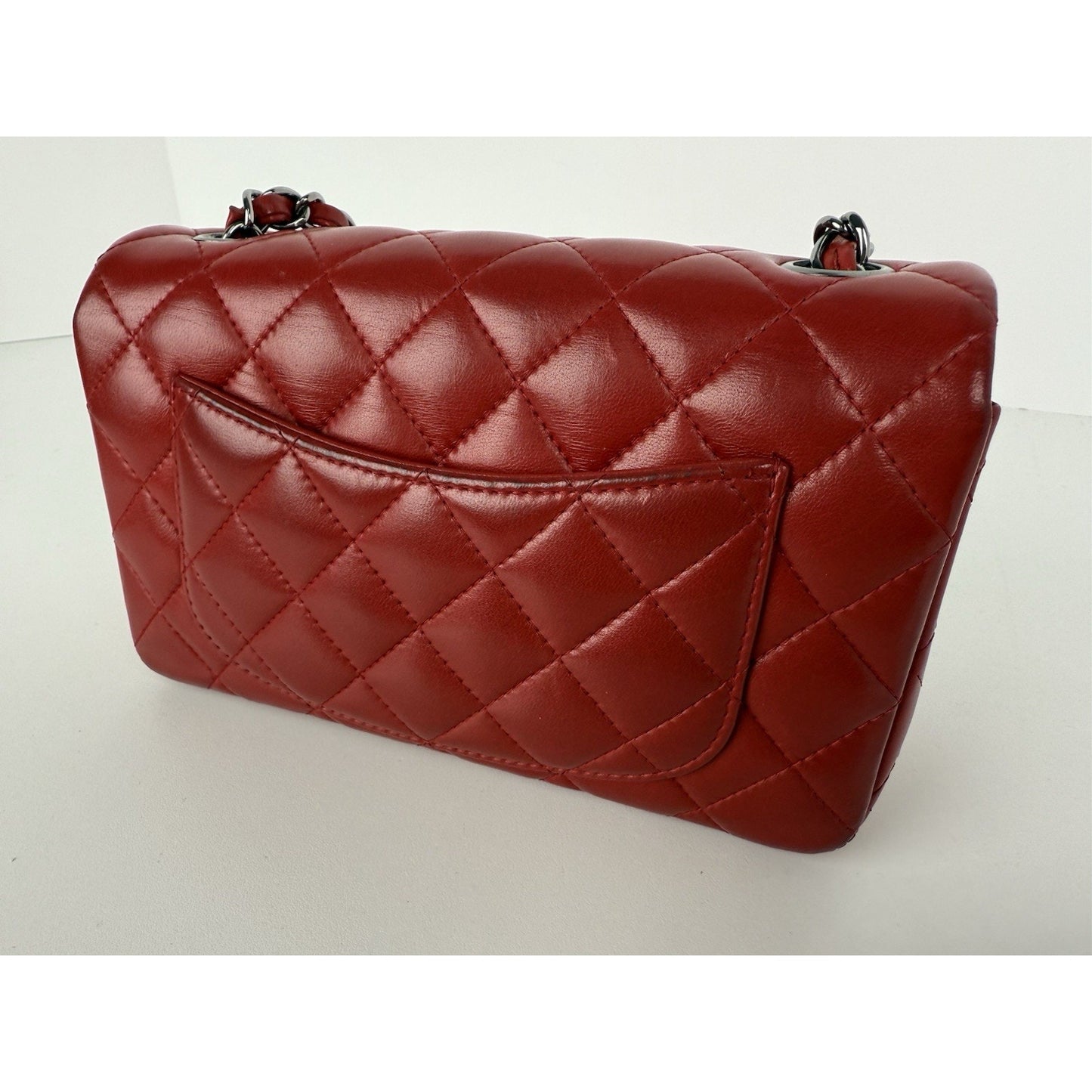 CHANEL CC Mini Classic 20 Chain Shoulder Bag Quilted Lambskin Red Leather