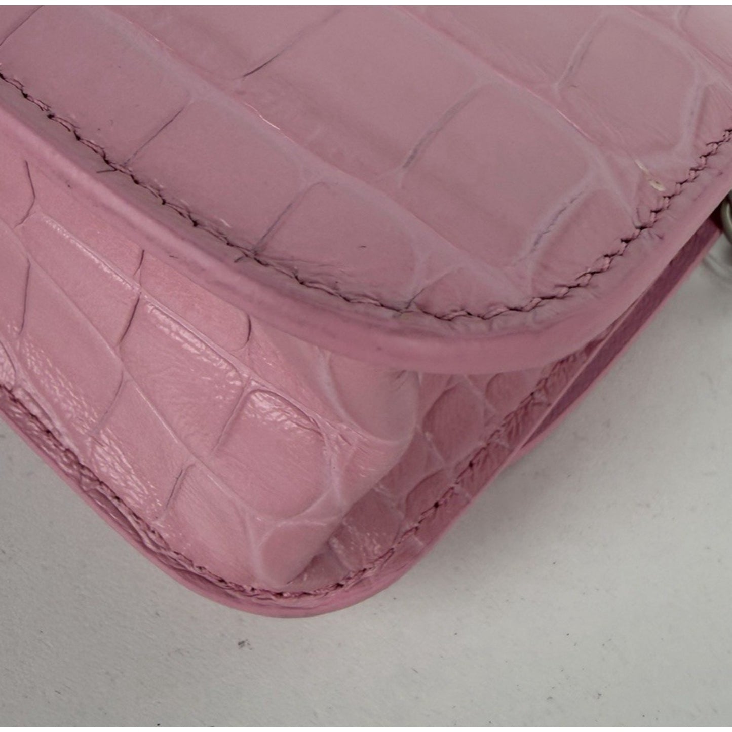 Balenciaga Gossip Wallet on Chain Bag Pink Crocodile Calfskin Silver HW S01