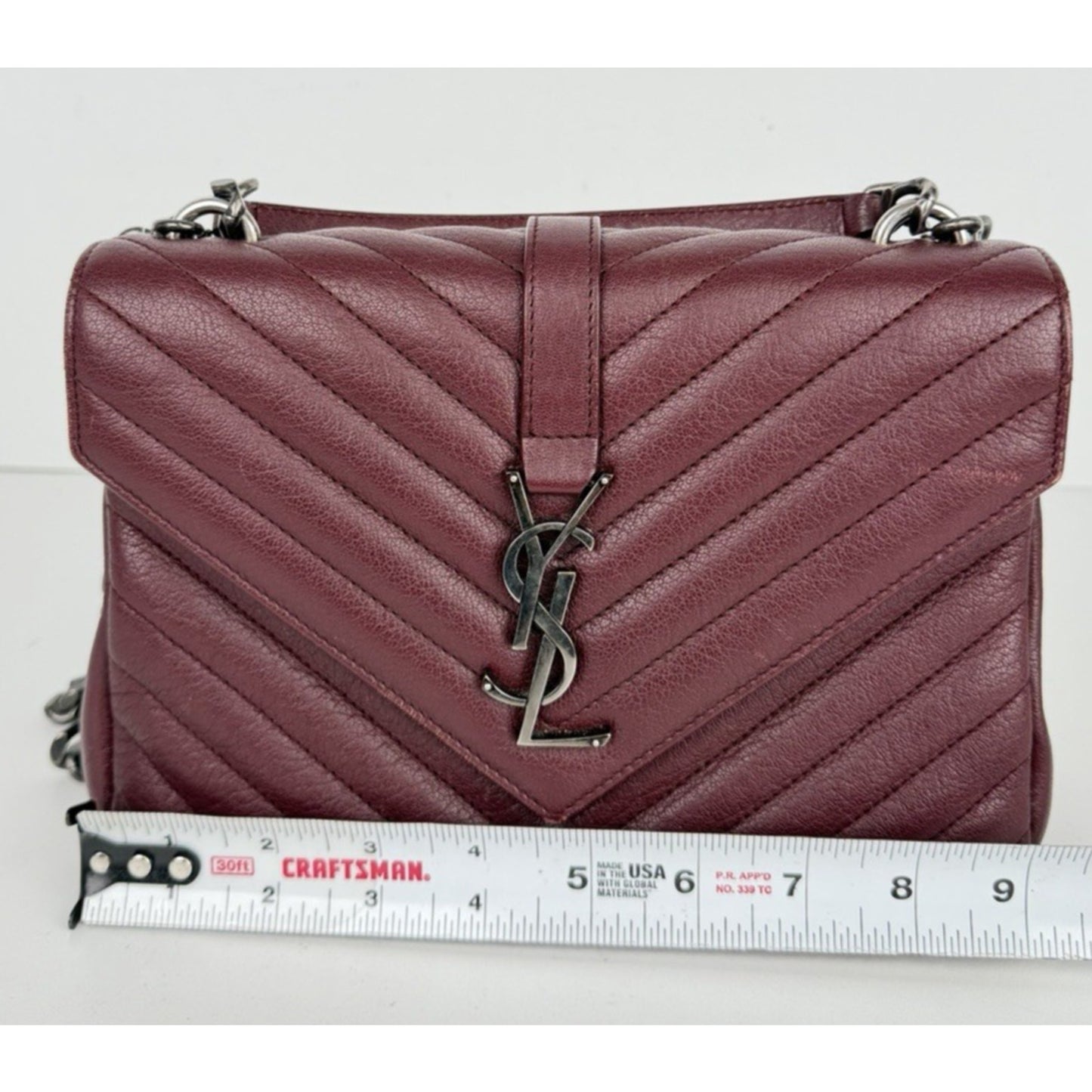 Saint Laurent Medium College Bag in Burgundy Quilted Leather D2