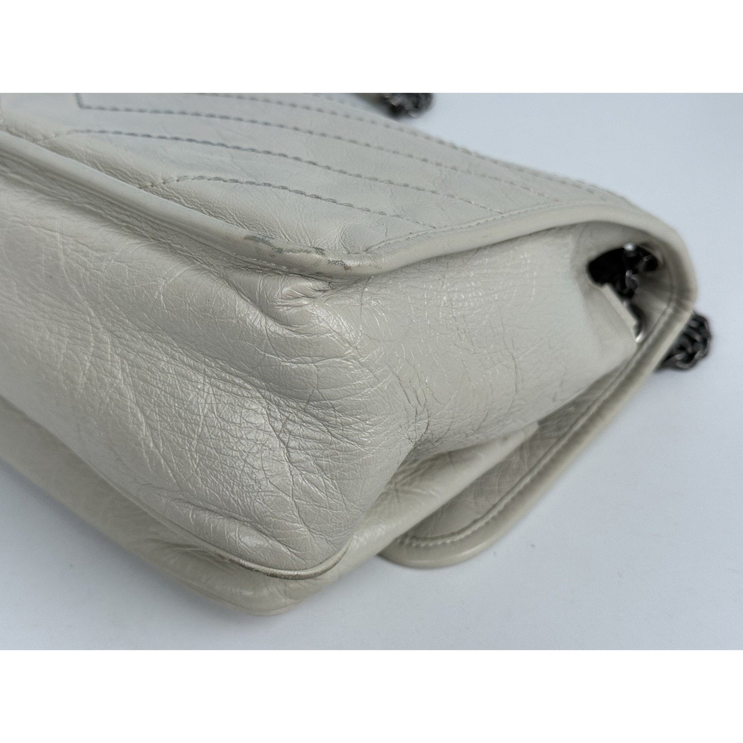 Saint Laurent Niki Medium Chain Satchel Crinkled Calfskin Matelassé Crema Soft