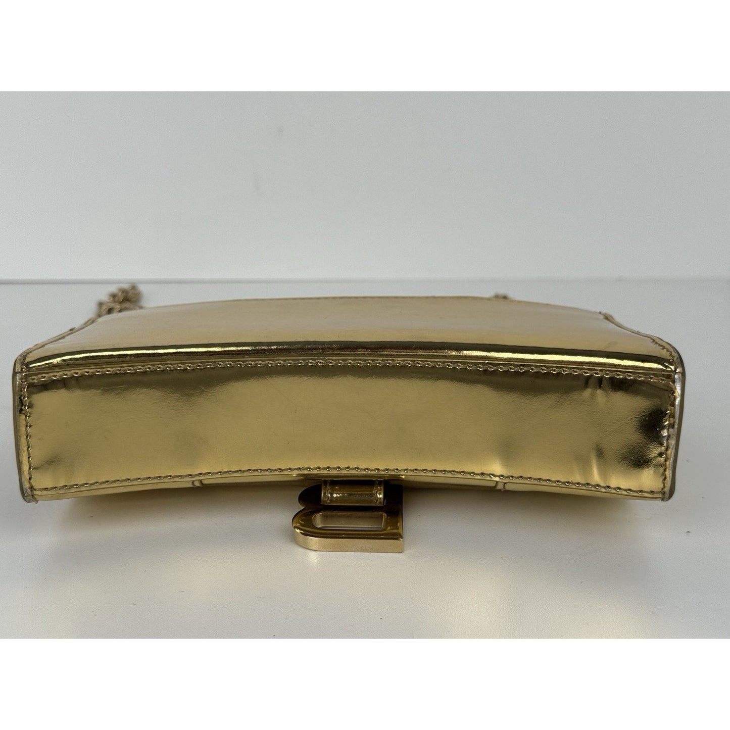 BALENCIAGA Hourglass Mirror Wallet On Chain Bag in Gold
