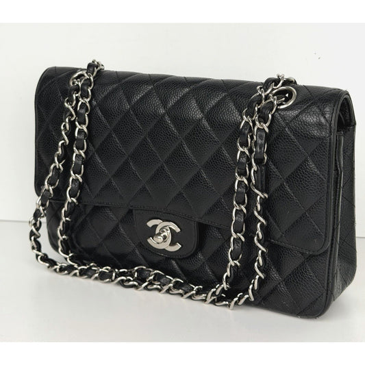 CHANEL Classic Double Flap Bag Medium in Black Caviar Leather 2008-2009 U1