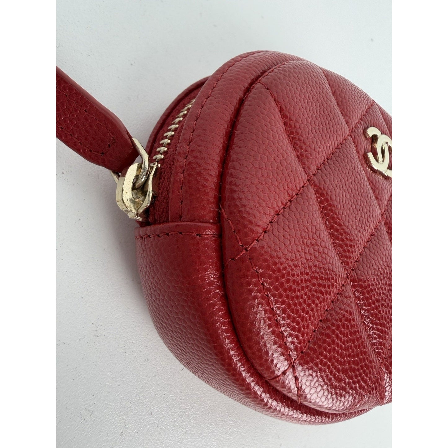 Chanel Round Coin Purse Red Quilted Caviar Leather & Gold-tone Hardware 2019 K2