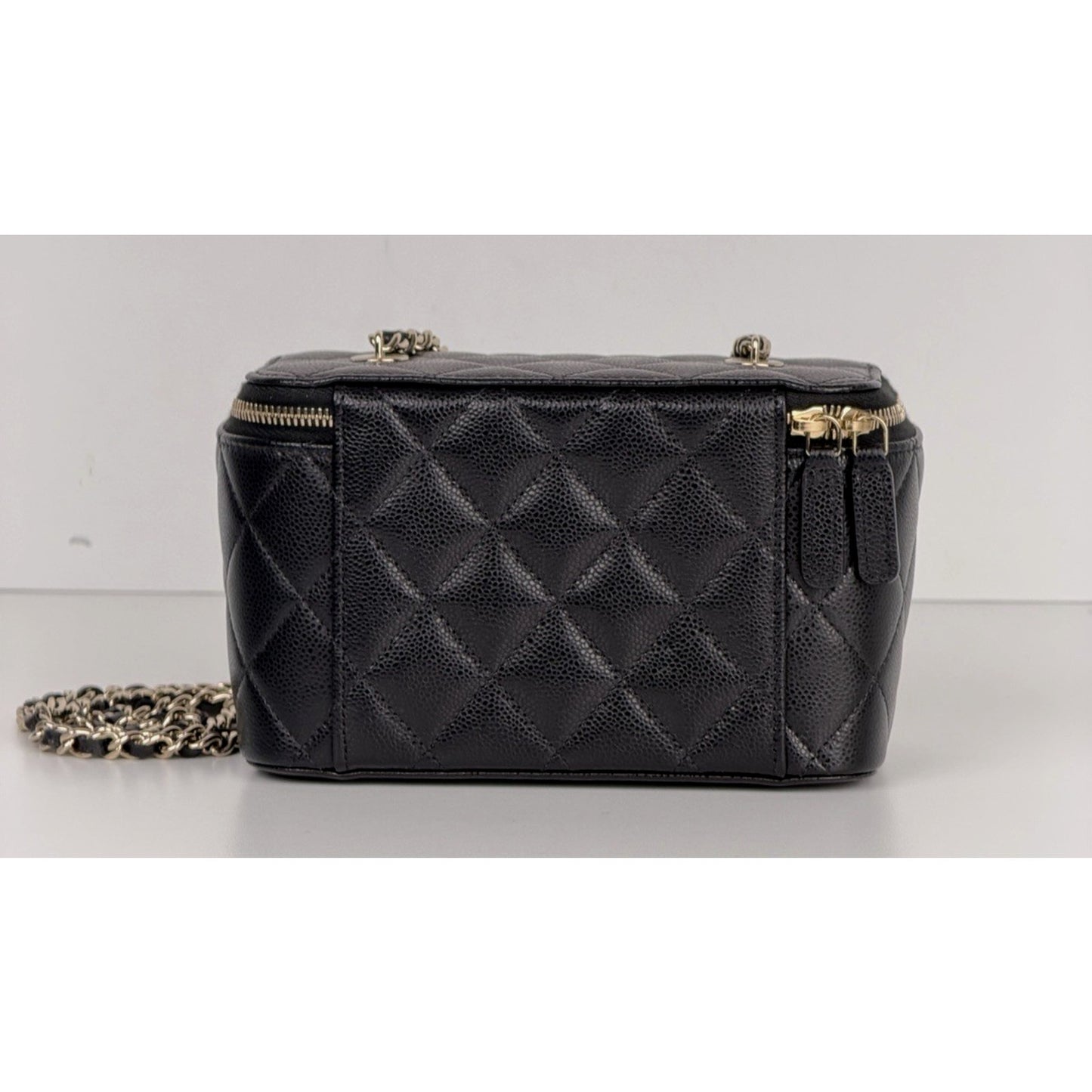 Chanel Vanity Case Bag Small in Black Caviar Leather With Chain NFC B1