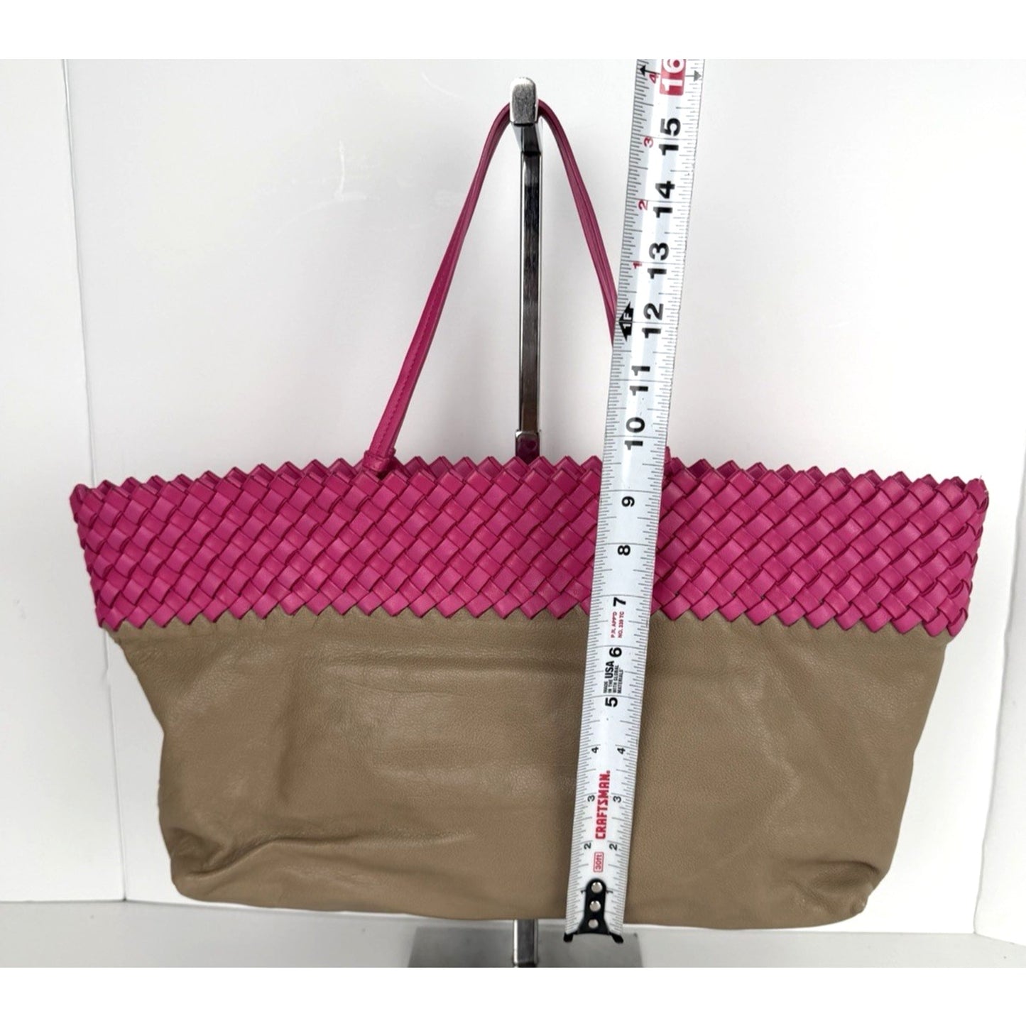 Bottega Veneta Intrecciato Handbag in Beige with Woven Pink Trim S