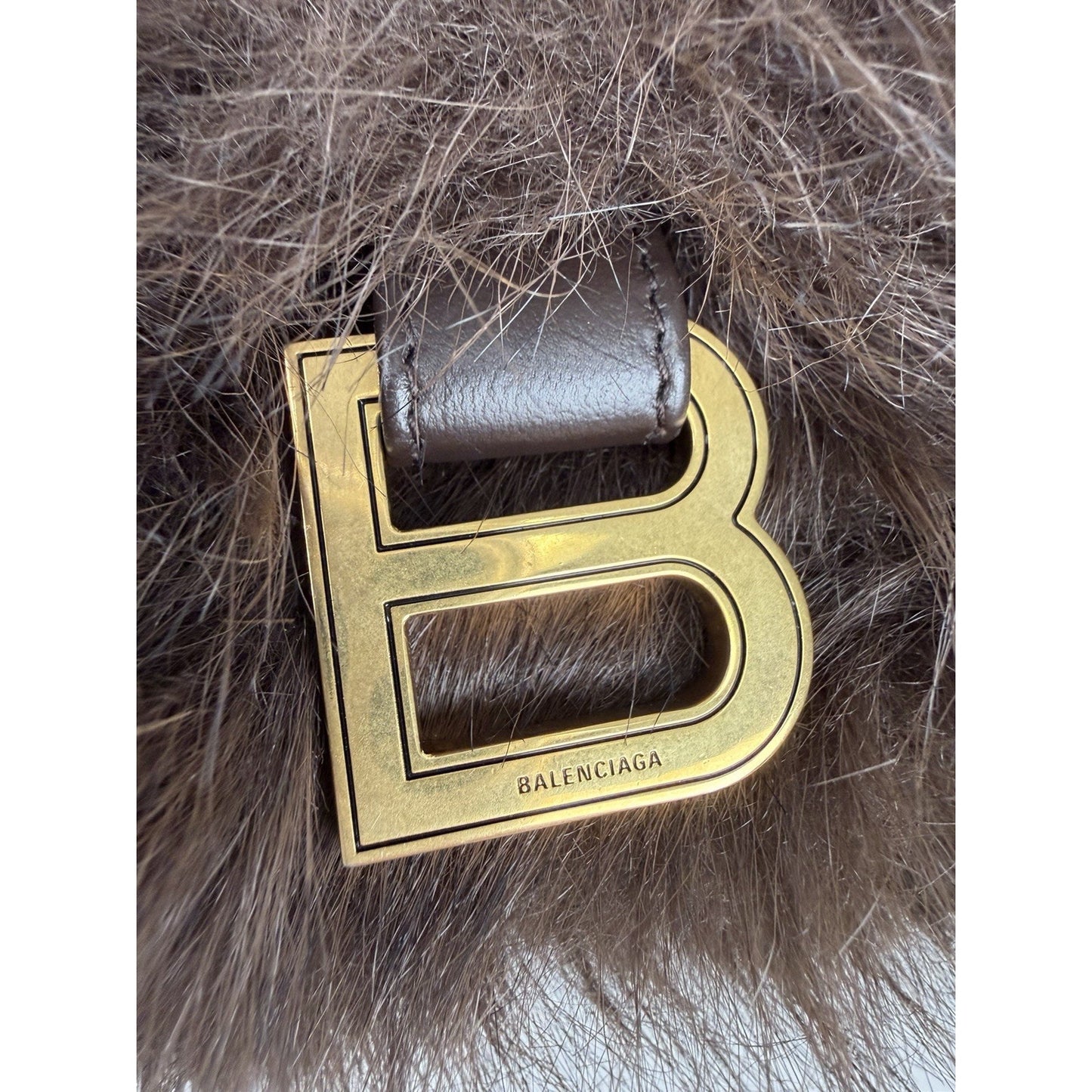 Balenciaga Crush Chain Bag Medium in Brown Faux Fur E2
