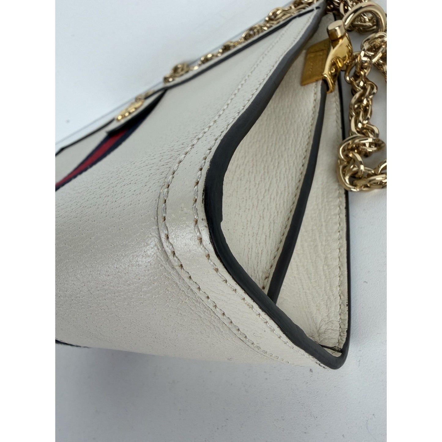 Gucci Ophidia Chain Shoulder Bag in White Leather with Sylvie Web Accent S-04