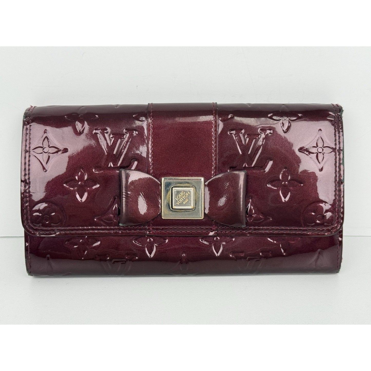 Louis Vuitton Monogram Vernis Sarah Noeud Bow Flap Wallet Rouge Fauviste
