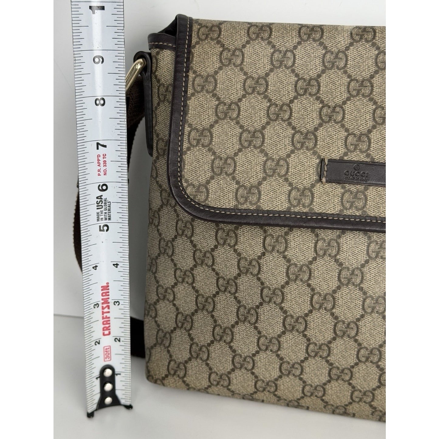 Gucci GG Plus Monogram Messenger Bag in Beige & Dark Brown Coated Canvas S11