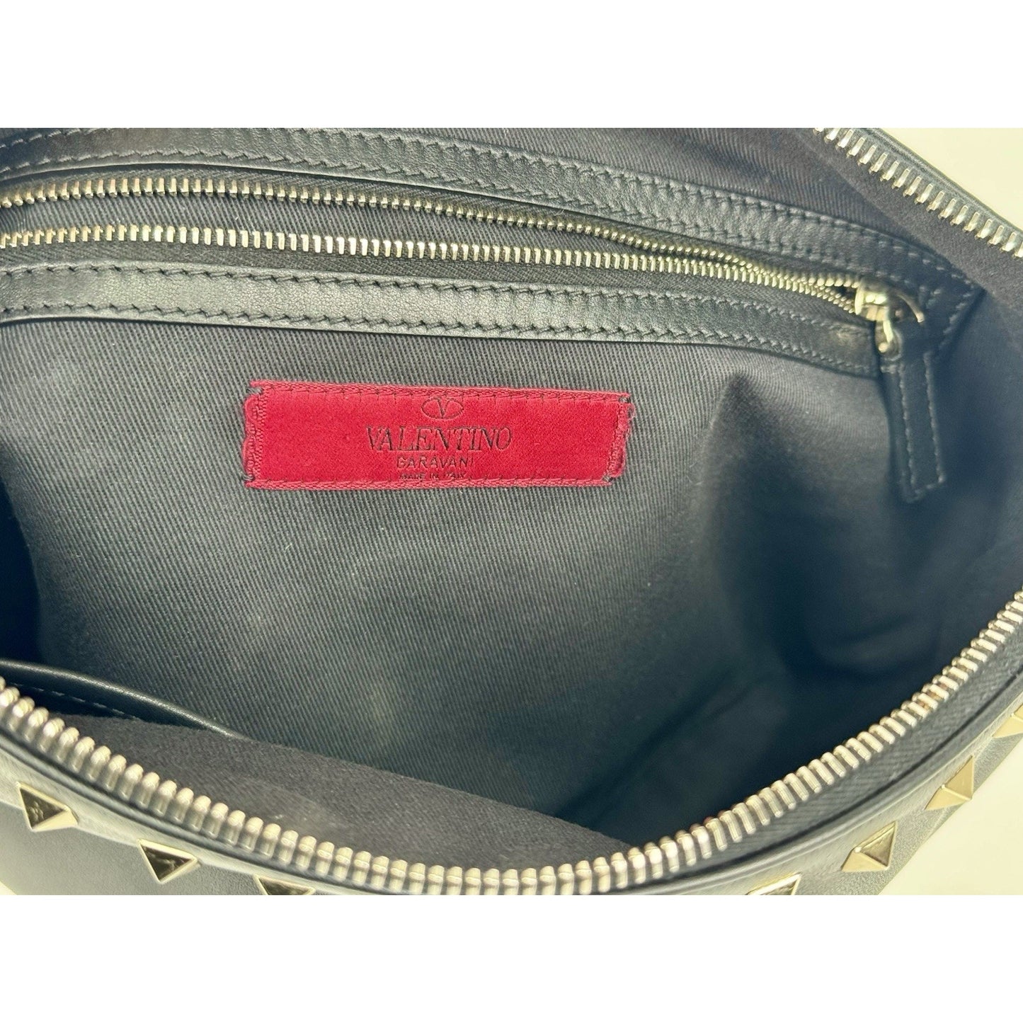 Valentino Rockstud Black Leather Pouch with Golden Hardware B-1