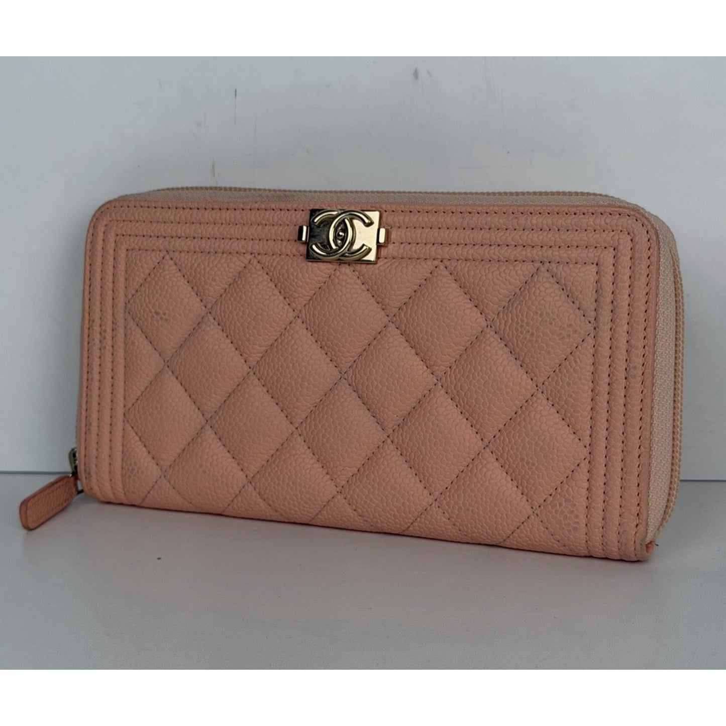 Chanel Boy Zip Around Wallet Pink Caviar Leather & Gold-tone Hardware 2019 K2