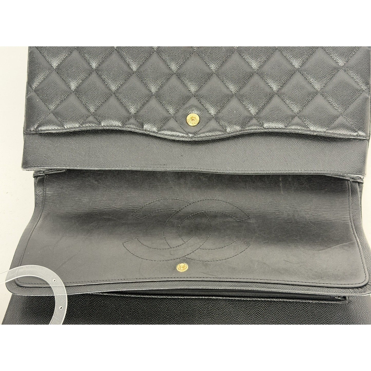 Chanel Classic Maxi Double Flap Bag in Black Caviar Quilted Leather NFC E4