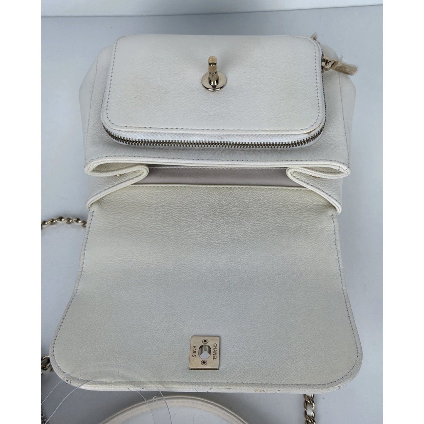 Chanel Business Affinity Flap Bag Small in White Quilted Caviar Leather NFC E4
