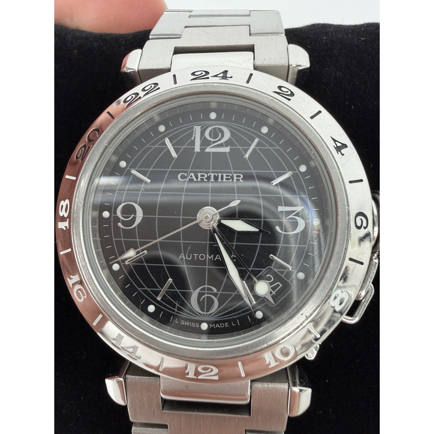 Cartier Watch Pasha C Meridian GMT W31078M7 Date Silver Dial SS Automatic
