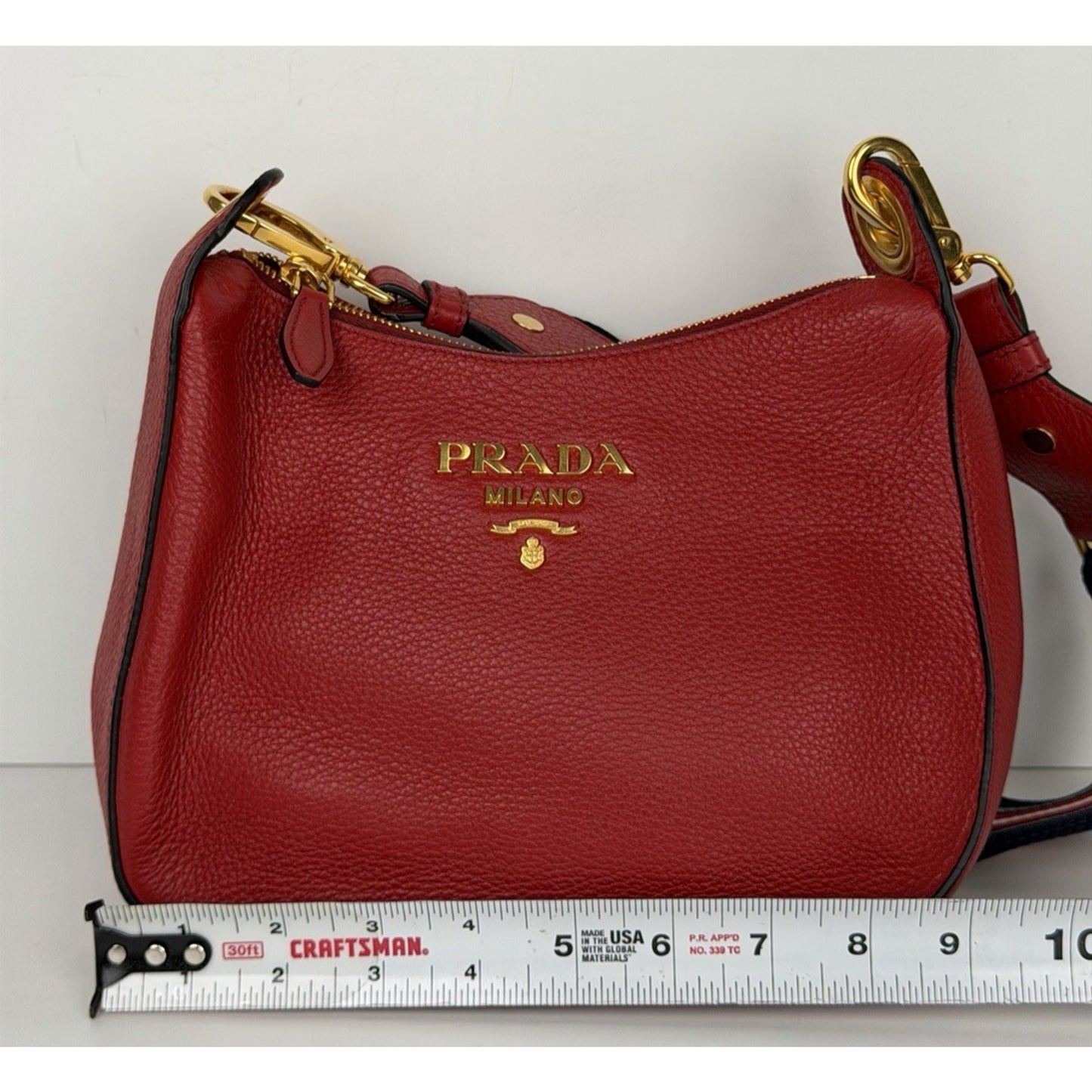 Prada Rubino Vitello Phenix Small Crossbody Bag in Red Leather S01