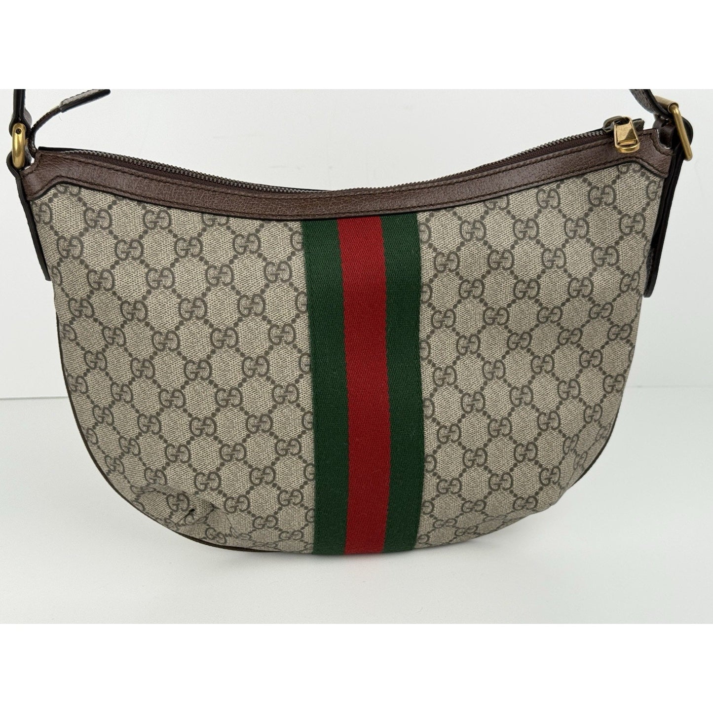Gucci Ophidia Half Moon Hobo GG Coated Brown Canvas Small