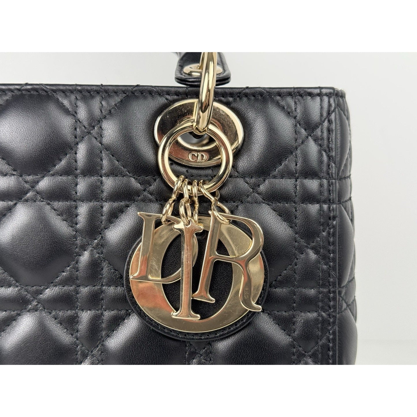Dior Lady Medium Tote Shoulder Bag Black Leather