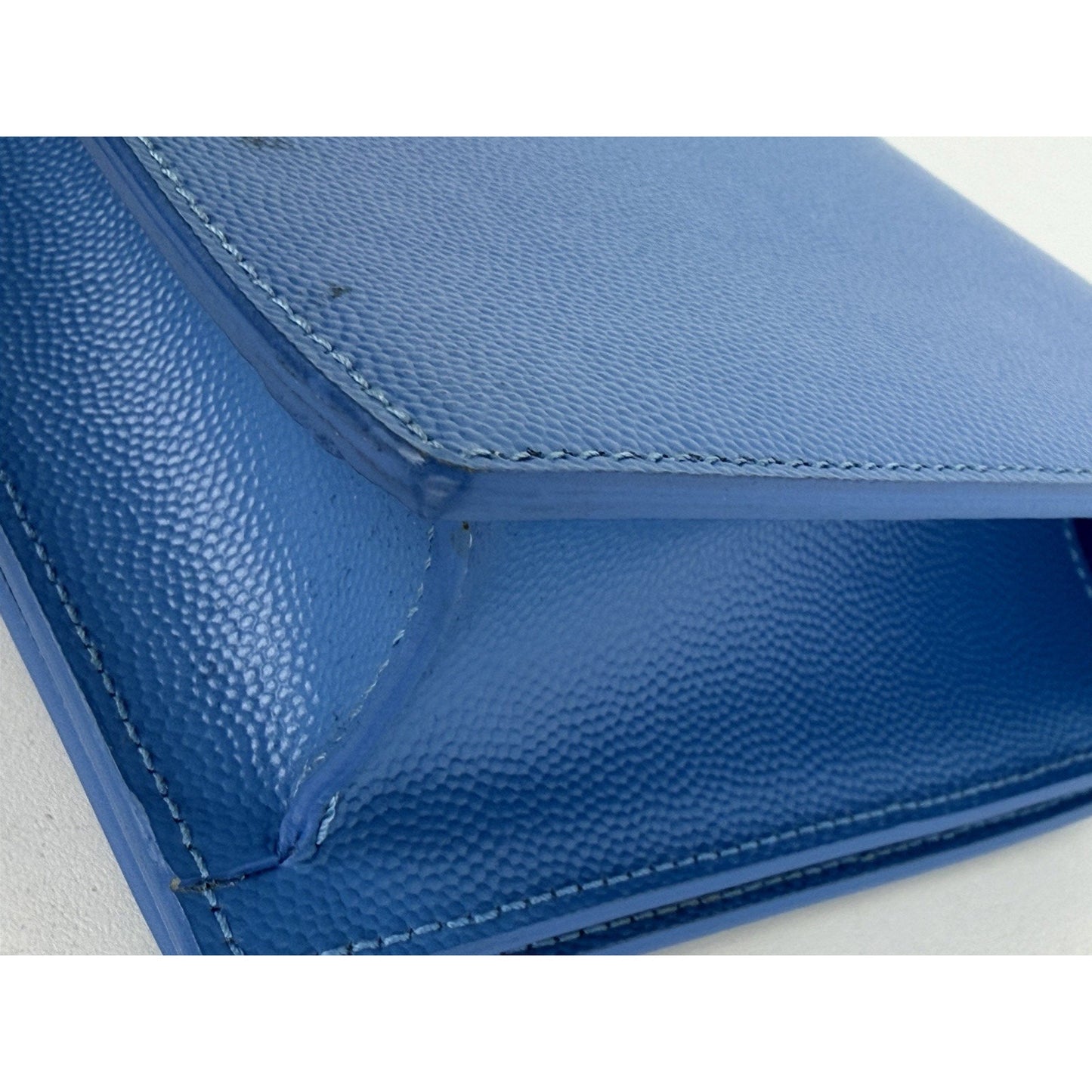 Saint Laurent Monogram Cassandre Clutch Bag in Blue Grain de Poudre Leather S-13