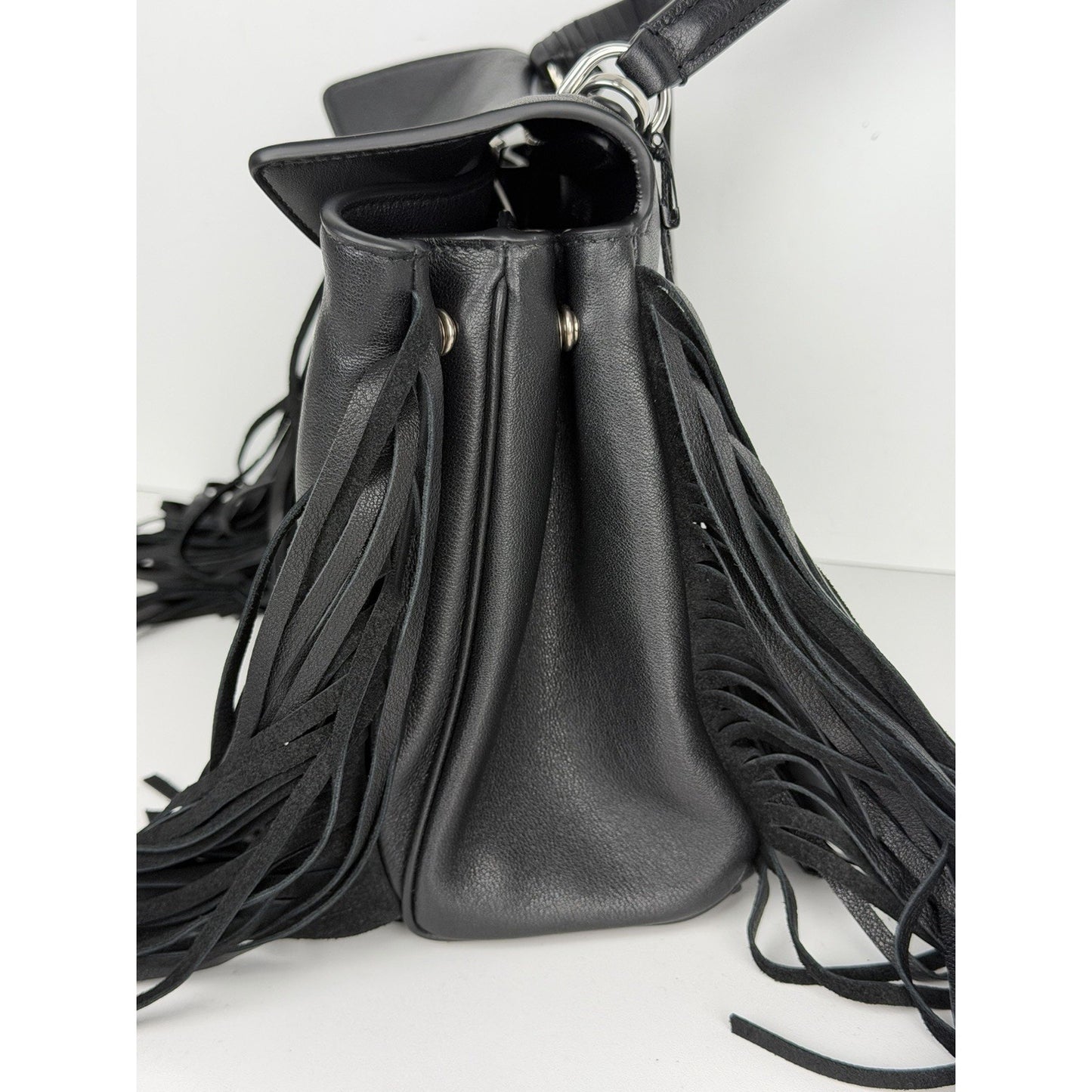 Balenciaga Rodeo HandBag Small in Black Calfskin Leather with Fringe Sides C6
