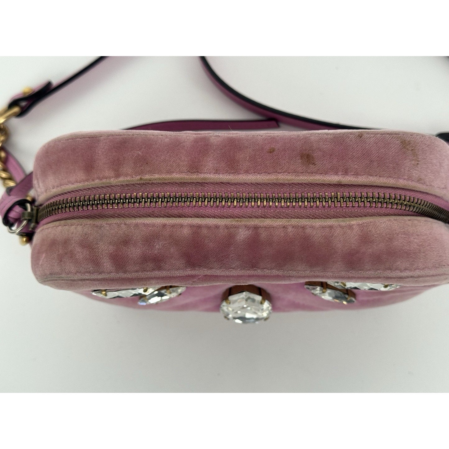 GUCCI Shoulder Bag GG Marmont Velvet Quilted Velour Pink