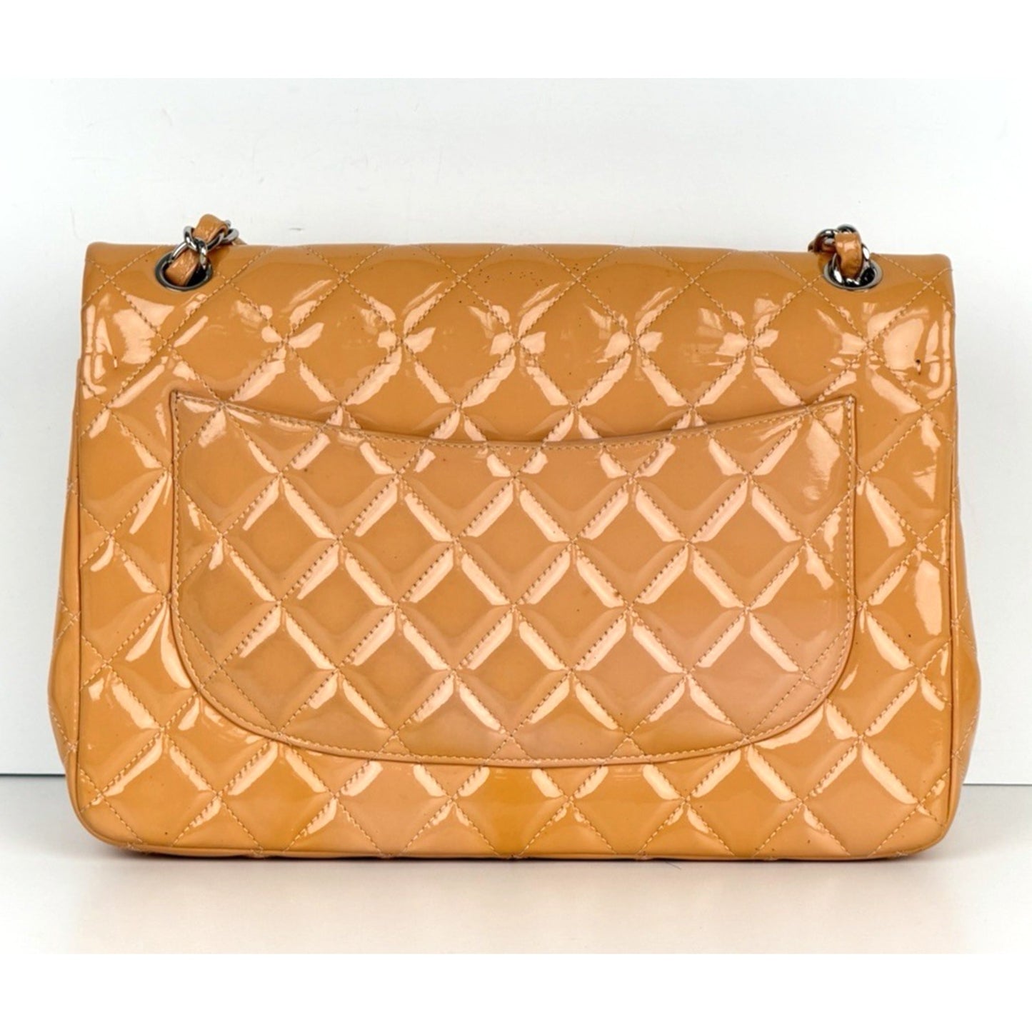 Chanel Classic Double Flap Jumbo Bag in Shiny Orange Patent Leather 2011 D1