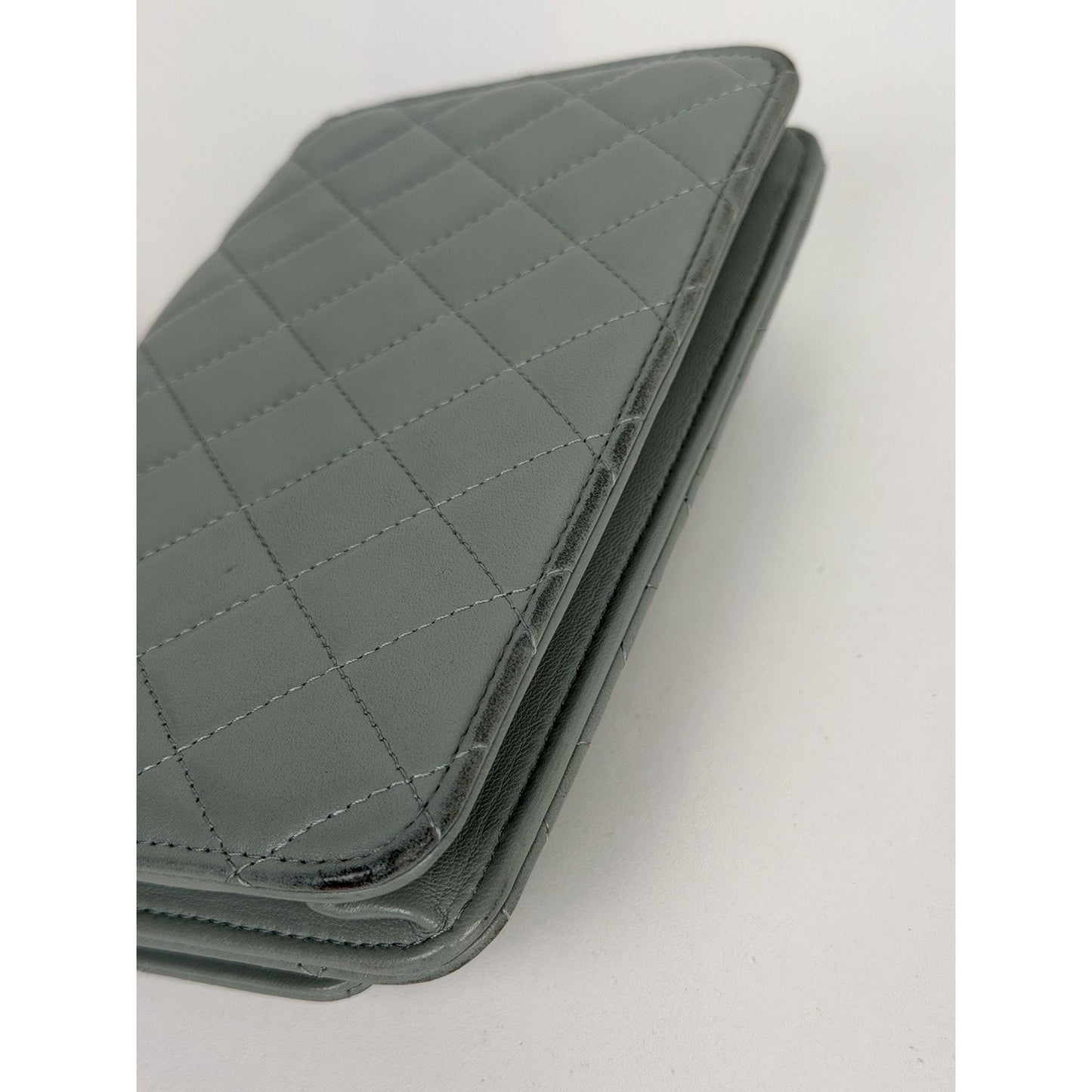 Chanel Lambskin Quilted CC Pearl Crush Wallet on Chain in Grey NFC E2
