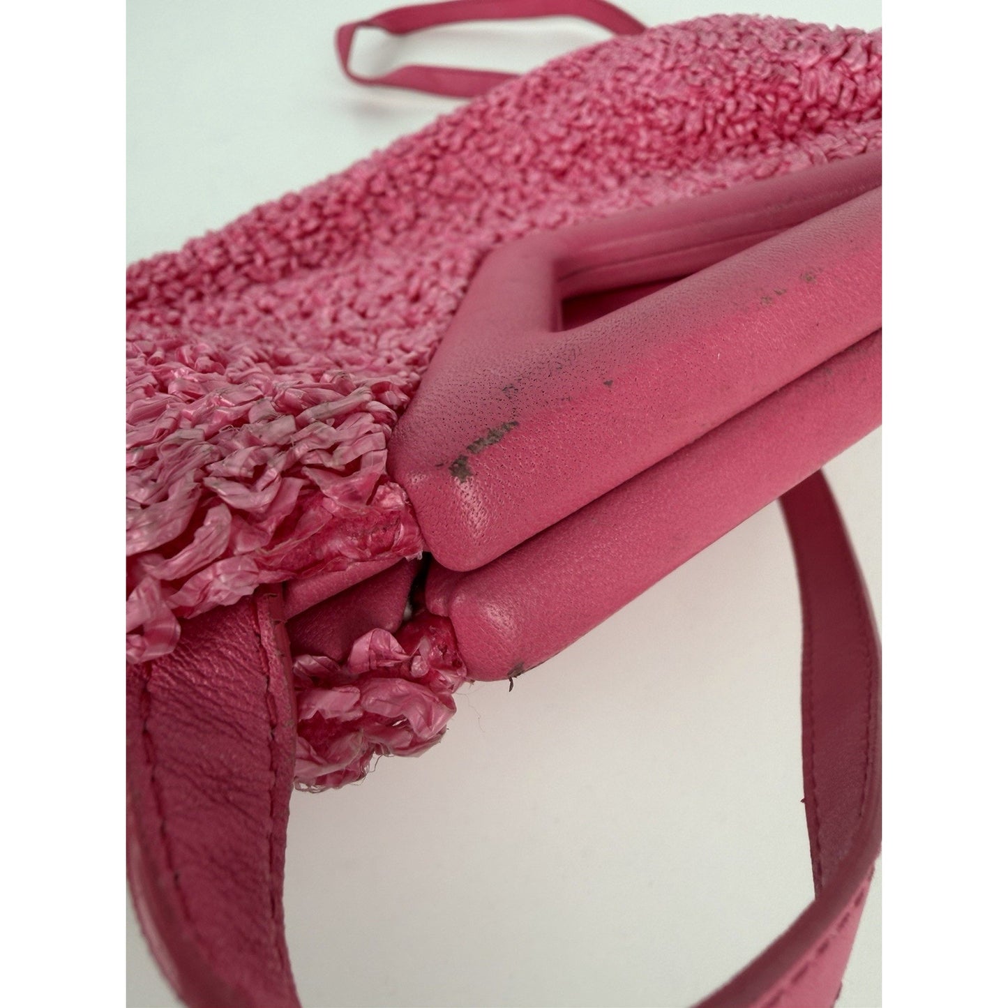 Bottega Veneta Boucle The Point Top Handle Bag Small in Pink Curly Raffia S19