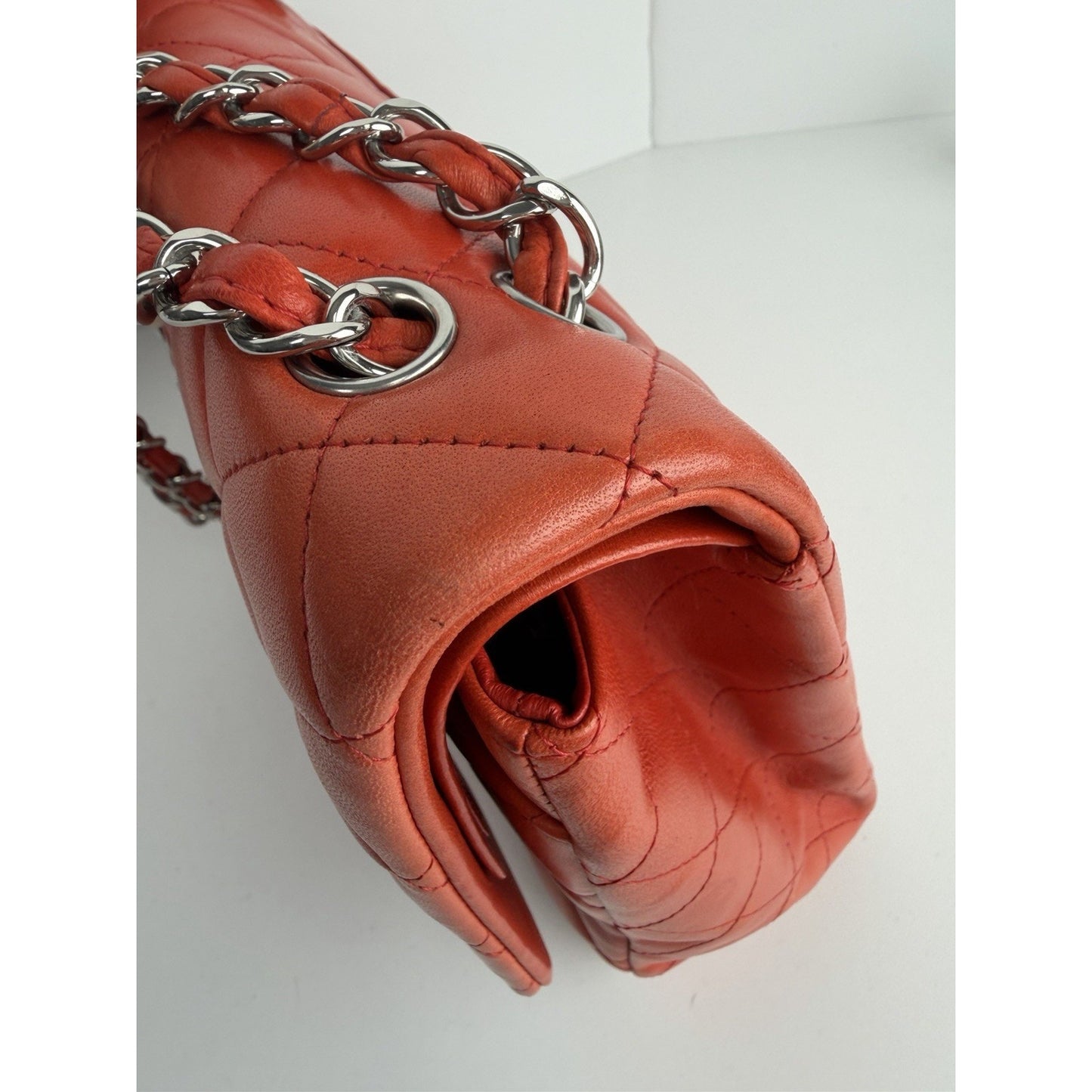 Chanel Classic Double Flap Maxi Bag in Orange Red Quilted Leather 2011 C8