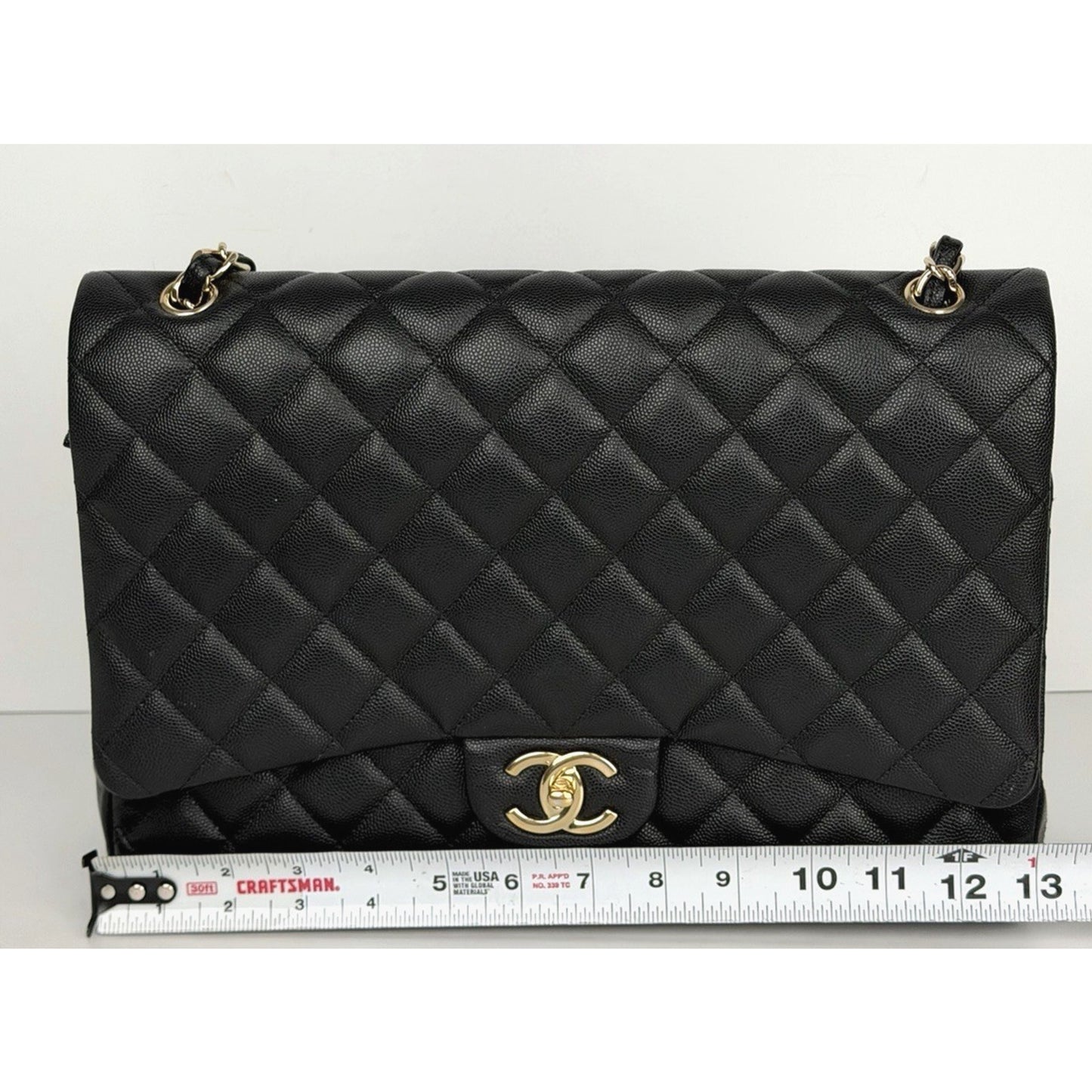 Chanel Classic Maxi Double Flap Bag in Black Caviar Quilted Leather NFC E4