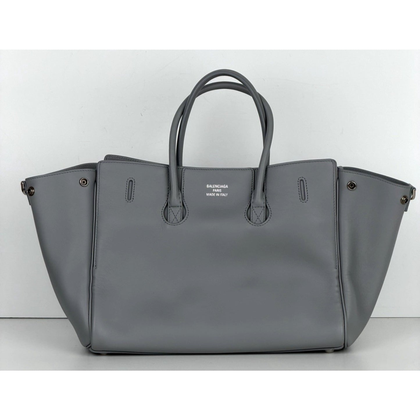 Balenciaga Smooth Calfskin Small Bel Air Carry All Bag in Cloud Grey Leather E7