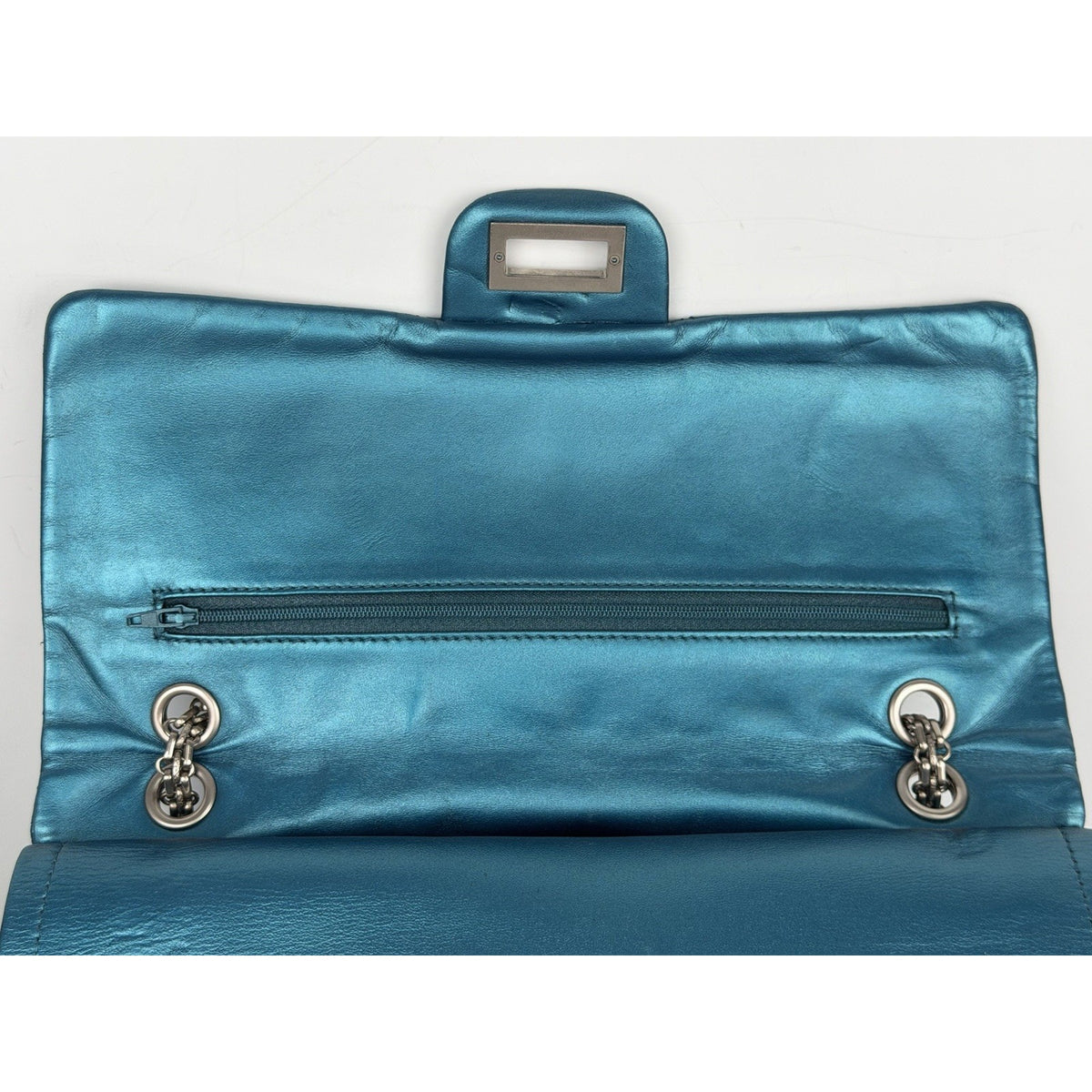 Chanel 2.55 Reissue Jumbo Double Flap Bag in Blue Metallic Leather 2003-2004 C-1
