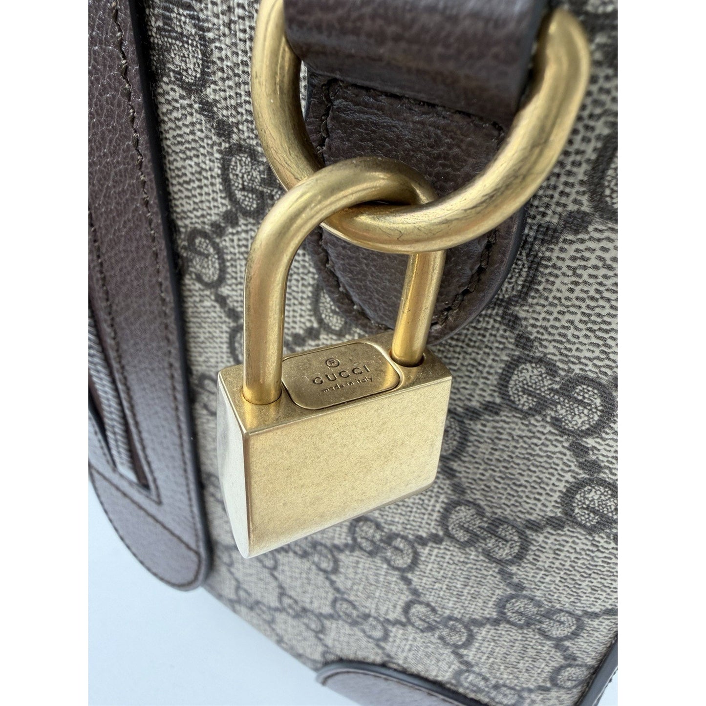 Gucci Savoy Medium Duffle Bag GG Supreme Canvas Brown Leather Trim
