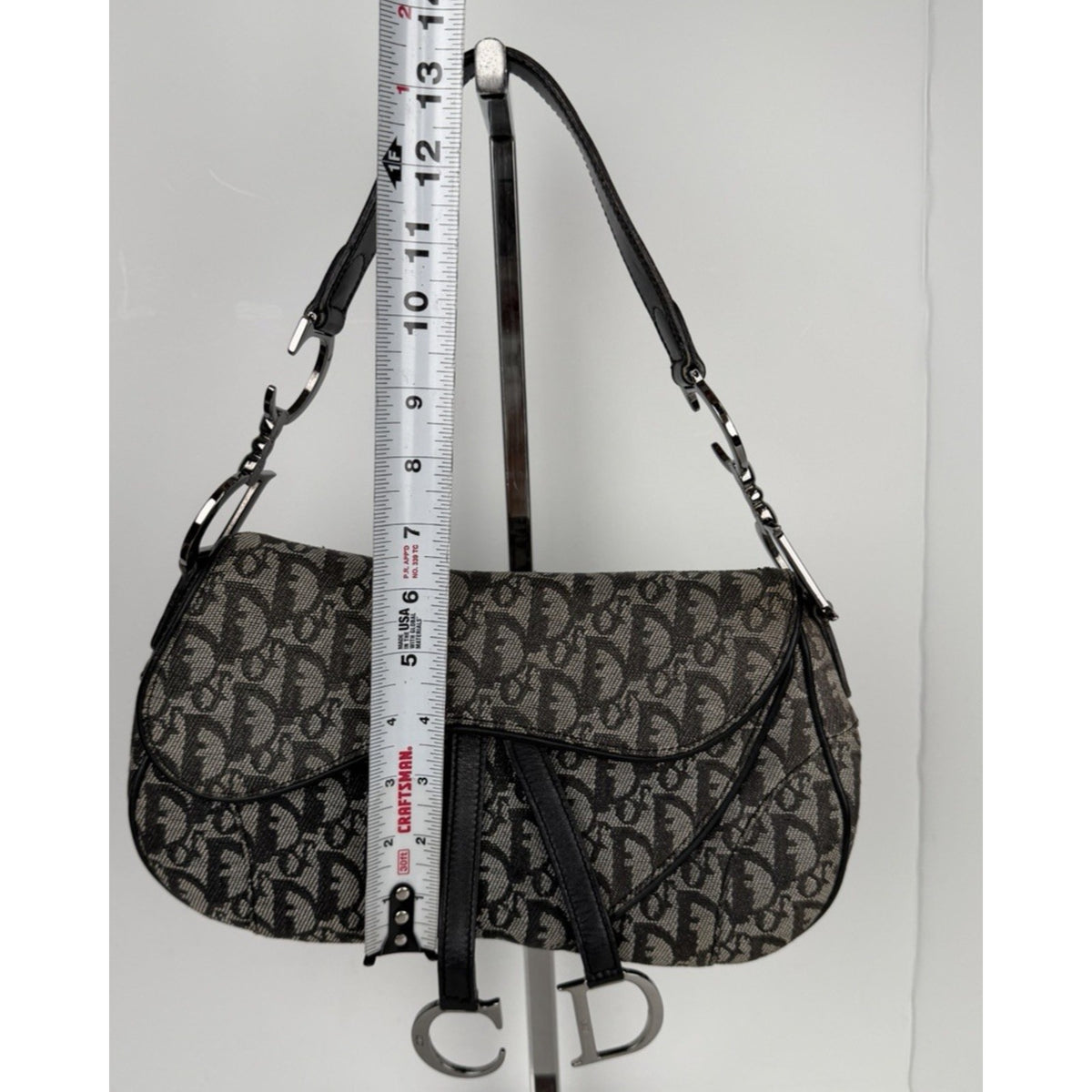 Christian Dior Monogram Double Saddle Bag Black Canvas Vintage John Galliano D4