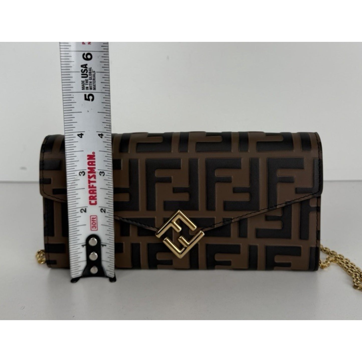 Fendi FF Diamonds Wallet on Chain Bag in Brown Leather Gold HW S08