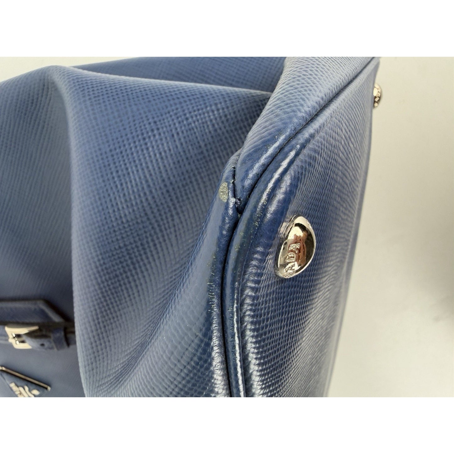 Prada Twin Tote Top Handle Bag Large in Blue Saffiano Cuir Leather S